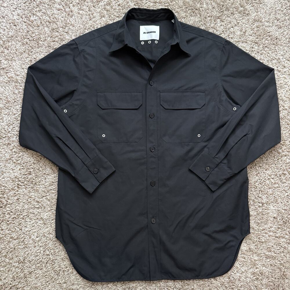 Jil Sander Black Cotton Poplin Button Up Utility Shirt Men’s Size 41/16 US Large